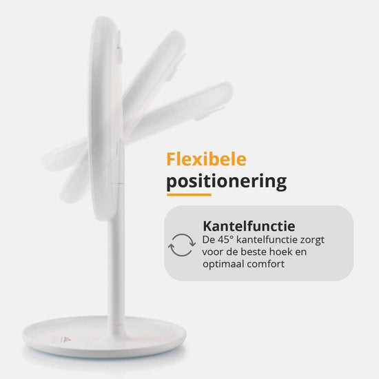 ETA Fenité Miroir de maquillage avec éclairage - grossit 5 fois par magnétisme - inclinable et rechargeable via USB-C - couleur de la lumière réglable - Ø20 cm - blanc