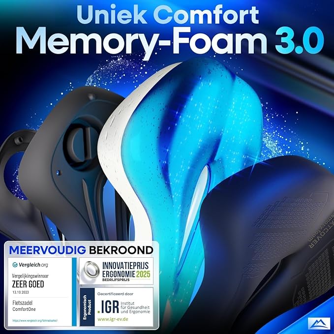 Selle de vélo Nextcover ComfortPro - Mousse à mémoire de forme - Imperméable - Respirante - Noire