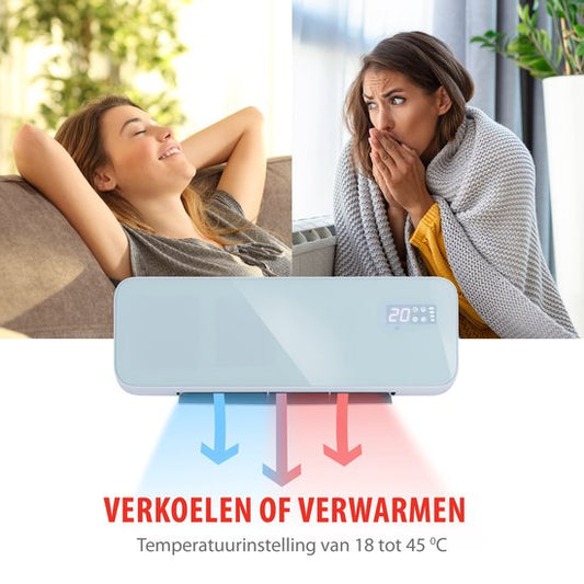 alpina Chauffage électrique et ventilateur - Chauffe-ventilateur avec Wifi - Convecteur mural 2000W - Ventilateur mural avec App Control - Thermostat réglable et fonction minuterie - Blanc