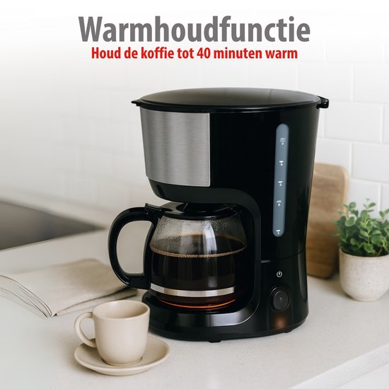Cafetière Alpina à filtre 750 W - Cafetière avec filtre réutilisable - Cafetière avec carafe en verre de 1,25 L - 10 tasses de café à la fois - Cafetière anti-gouttes