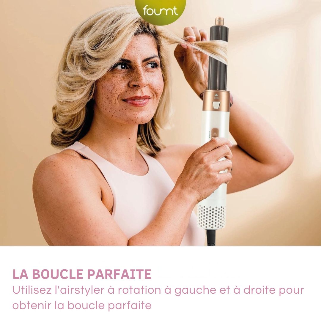 Brosse coiffante 5 en 1 - Fineza - 4 Embouts - Blanc/Or Rose