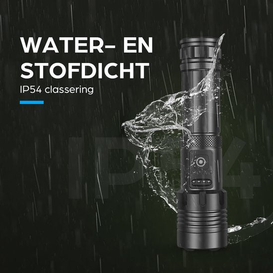 Lampe de poche LED rechargeable Exortus® - 5 000 lumens - Résistante et étanche - Batterie 26650 - Éclairage COB - Boîte de rangement - Étui