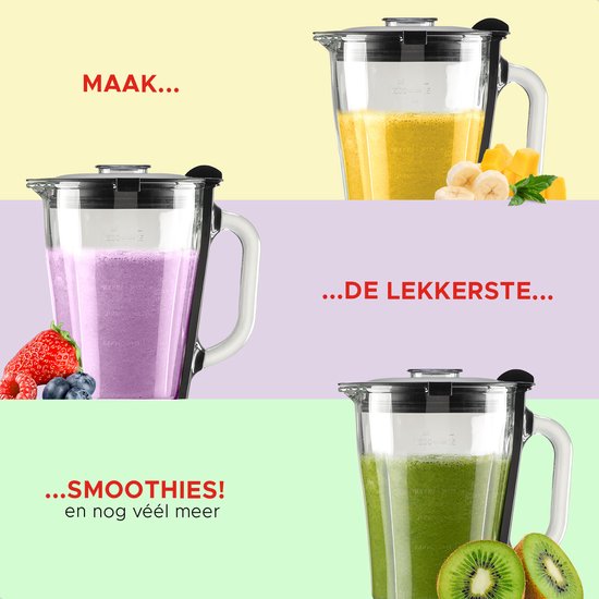 Mixeur Bourgini Retro - 5 vitesses et fonction pulse - 1,5 litre - Mixeur à smoothies - 500 watts - Noir