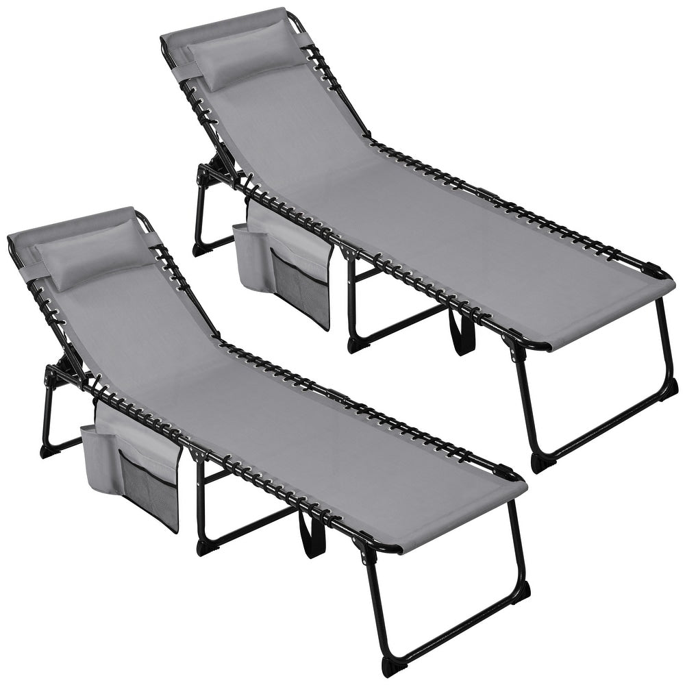 Chaise longue Yaheetech 165-189 x 57 cm - 5 positions - Pliable - Texteline - Gris/Beige