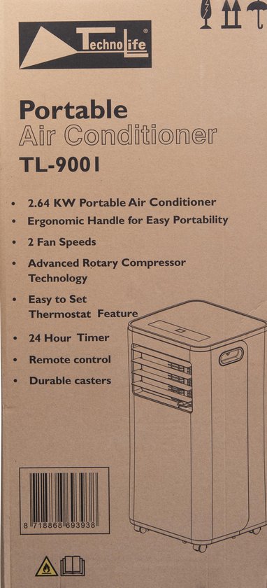 TechnoLife TL-9001 Mobile Air Conditioner - Climatisation - 9000 BTU - Blanc/Noir