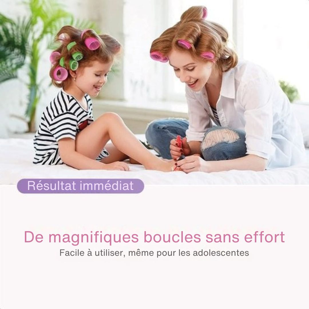 Set 18 Bigoudis Sans Chaleur  Soft & Silky – 3 Tailles, Boucles Parfaites en 60 Min – 18 Pinces Incluses - Bleu/Rose