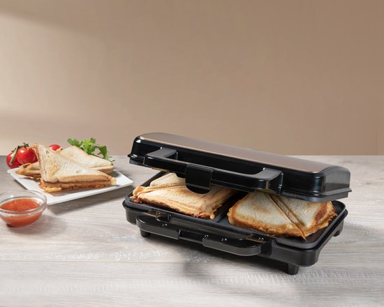 Appareil à croque-monsieur Bestron - ASM90XLSAT - 900 W - Pour 2 croque-monsieur - Revêtement antiadhésif - Blanc/Gris - Garantie de 5 ans