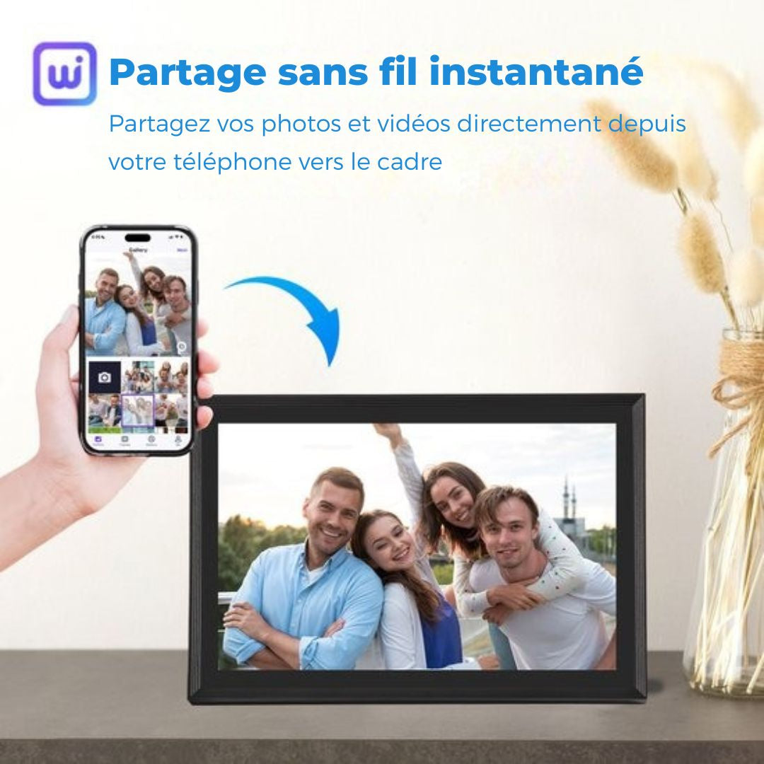 Cadre photo numérique avec Wifi - Saaf - écran tactile 10,1" et 160 Go - avec application - Noir
