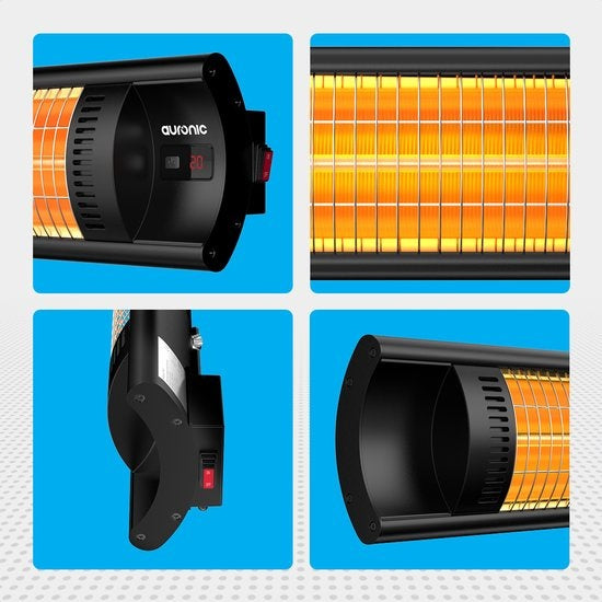 Auronic Chauffage de terrasse - Infrarouge - Chauffage - Électrique - 2500W - Télécommande - 4 niveaux - Noir
