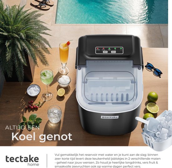 tectake® Machine à glaçons Arctic - 1.2L - 2 tailles de glaçons - Machine à glaçons - Machine à glaçons avec pelle à glaçons - Noir