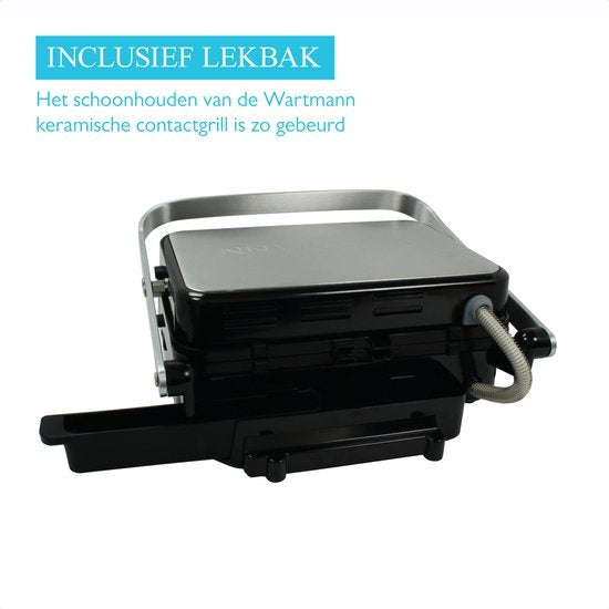 Wartmann WM-2208 CG, gril de contact en céramique, appareil à sandwich, gaufrier, sans PFAS, acier inoxydable.