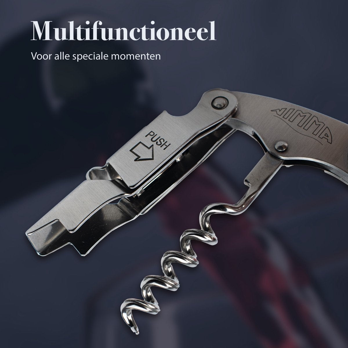 Nimma® Tire-bouchon - Multifonctionnel - Ouvre-bouteille - Couteau de serveur - Accessoires pour le vin et la bière - Ouvre-bouteille - acier inoxydable