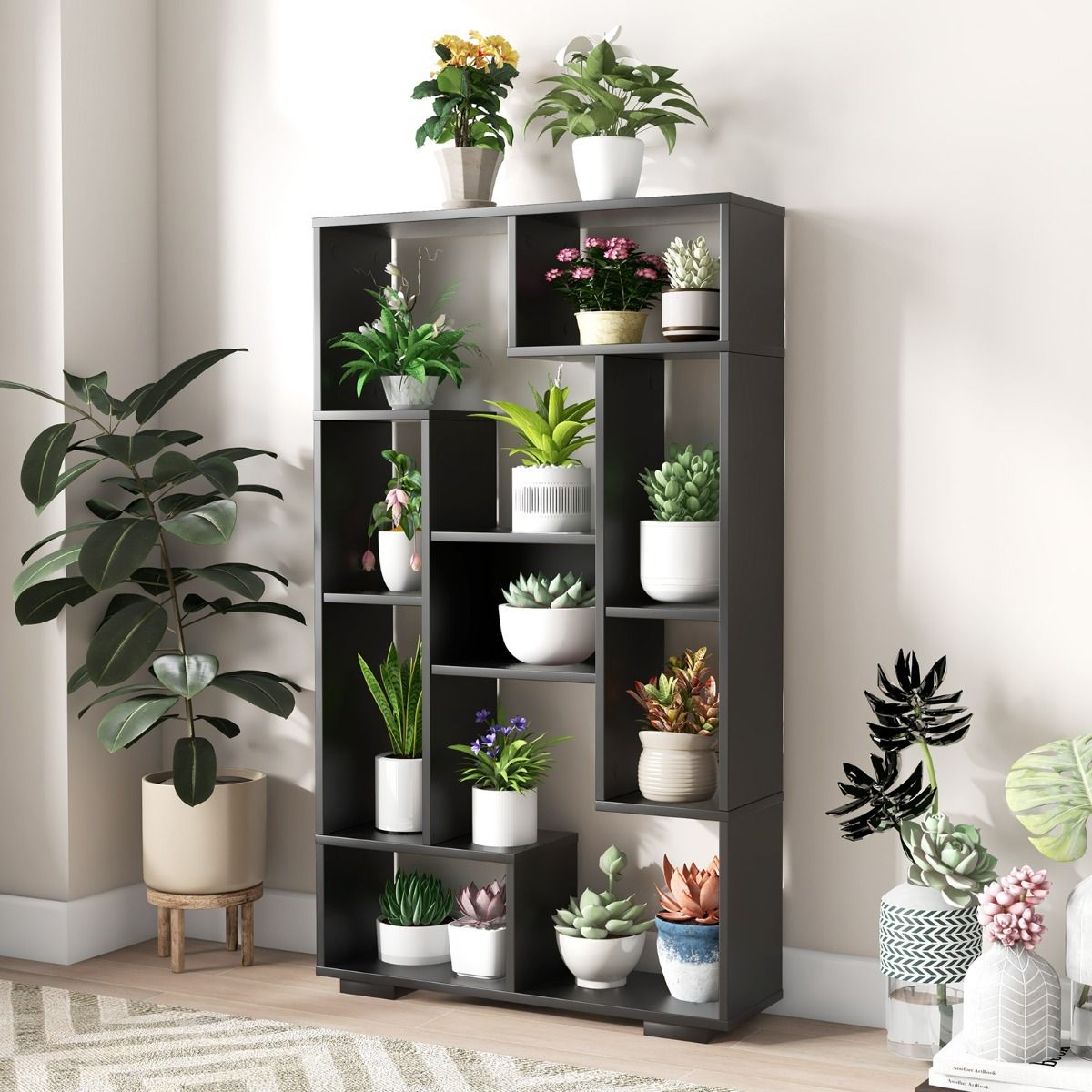 Coast Bookcase Black - 70×20×120 cm - Rayonnage ouvert géométrique avec 11 étagères et protection contre le basculement