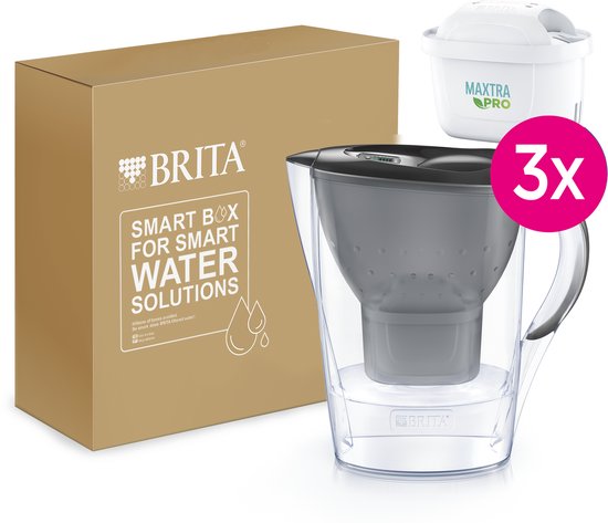 Carafe filtrante BRITA Marella Cool - 2,4 L - Grise - avec 3 cartouches filtrantes MAXTRA PRO Pure Performance - Lot économique