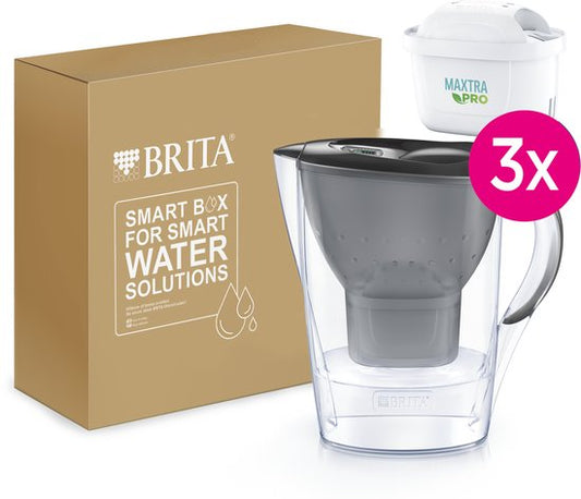 Carafe filtrante BRITA Marella Cool - 2,4 L - Grise - avec 3 cartouches filtrantes MAXTRA PRO Pure Performance - Lot économique