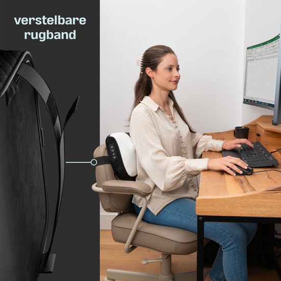 CozySense® Coussin de massage Shiatsu - Appareil de massage électrique et sans fil pour le cou et le dos - Fonction de chaleur - Rechargeable - Ergonomique - Blanc