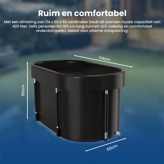 Bain de glace XL - 420L - Bain de siège pliable - avec couvercle - Bain de glace - avec accessoires - noir - de Faas