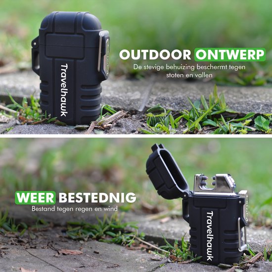 Travelhawk Briquet électrique rechargeable - Briquet à plasma durable - Briquets - Briquet électrique - Noir