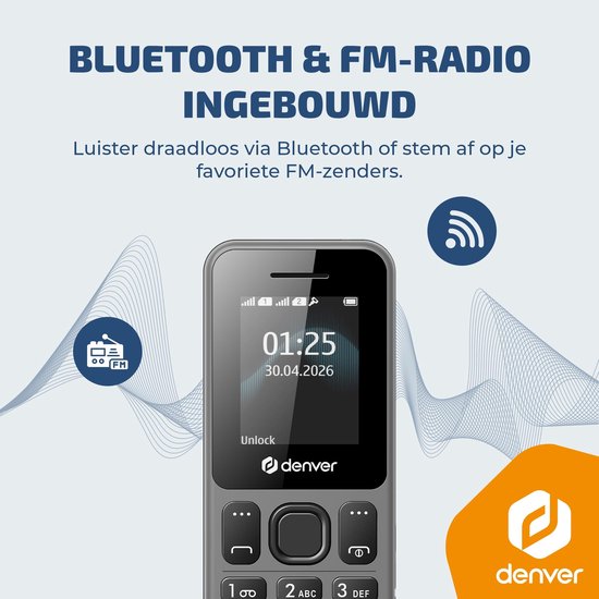 Téléphone portable Denver pour seniors 4G - GSM - Sans smartphone - Radio FM - Double SIM - Sans verrouillage SIM - Modèle 2026 - FAS1880L