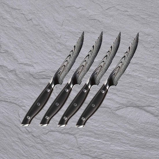 Ensemble de couteaux à steak Trusted Butcher - ensemble de couteaux haut de gamme - couteaux ultra-tranchants de qualité boucherie - couteaux à viande parfaitement équilibrés pour une découpe aisée - ensemble de 4 pièces.