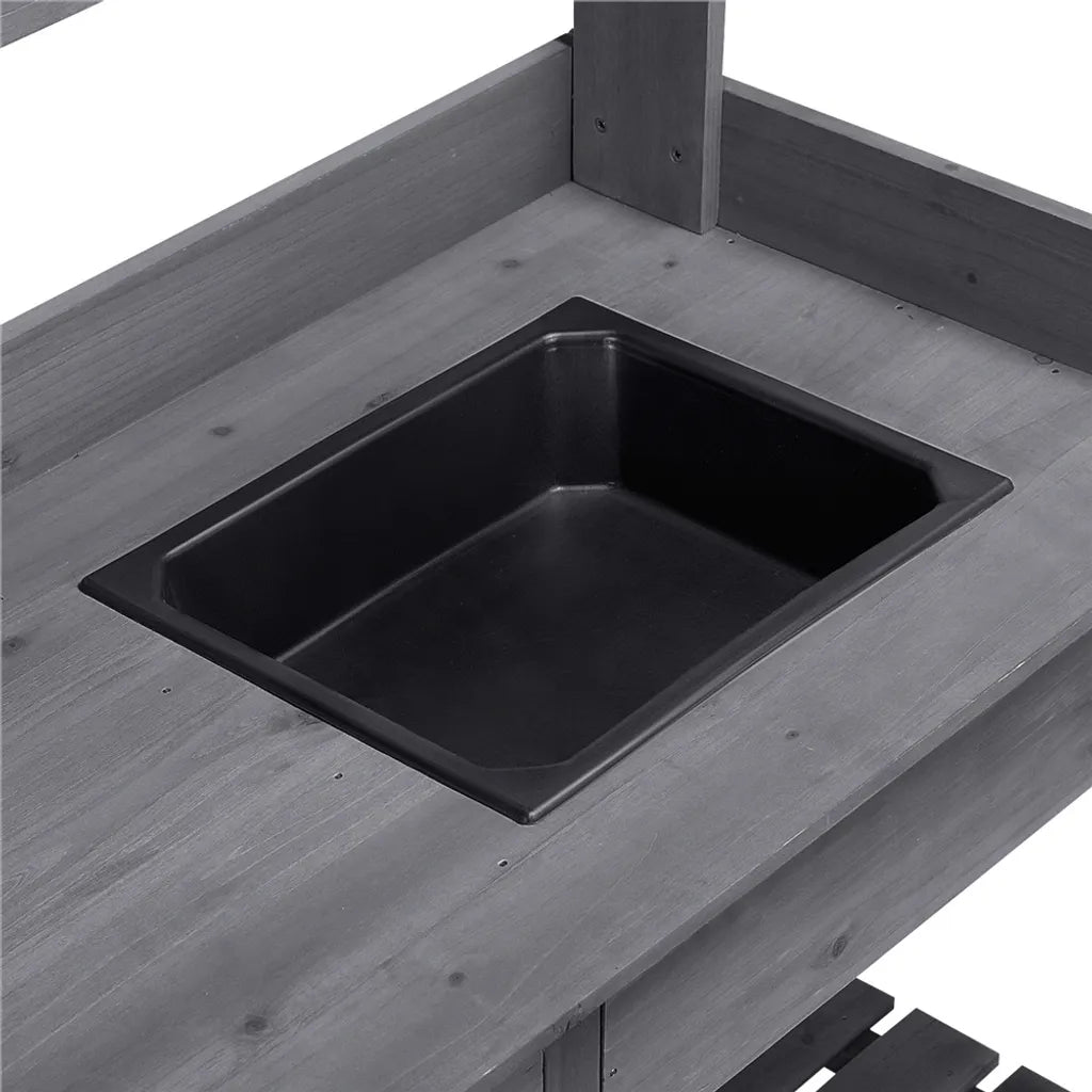 Table d'appoint Yaheetech avec évier 114,8 x 45 x 121 cm - Gris - Table d'appoint en bois avec tiroir et étagère réglable