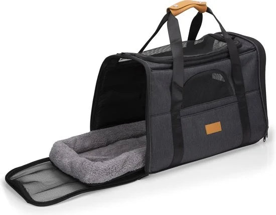 Sac de voyage Maxxpro pour chien/chat - avec bandoulière et poignée - 44 x 31 x 34 CM - comprend un plateau pliable pour la nourriture - jusqu'à 5 KG - gris