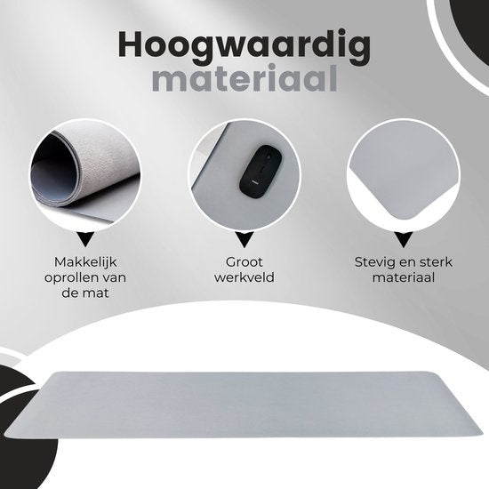 WURK Tapis de bureau professionnel en cuir synthétique - Organiseur de bureau - Accessoires de bureau - Tapis de souris XXL - Avec clip de câble - 80x40 - Gris