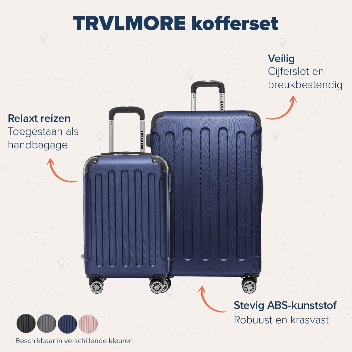 TRVLMORE Set de valises - 2 pièces - 38L (bagage à main) + 110L - Bleu foncé