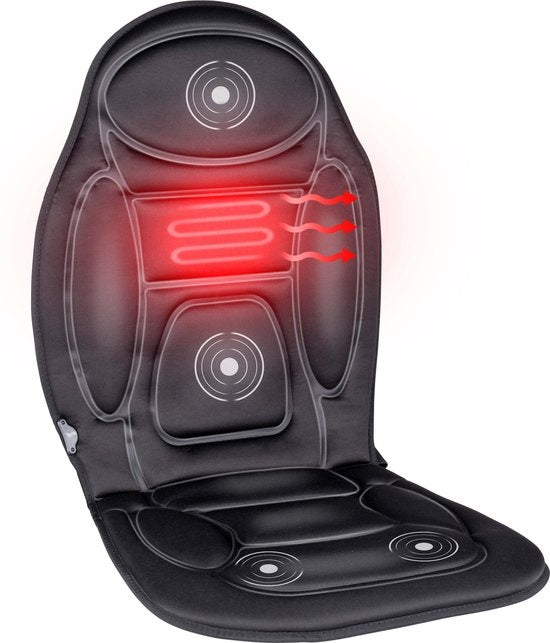 Dunlop Massage Seat Car with Heating Function - 108 x 48 CM - 4 Massage Motors and 1 Heating Element - Connection to Cigarette Lighter Car - Remote Control with 13 Stages - Black