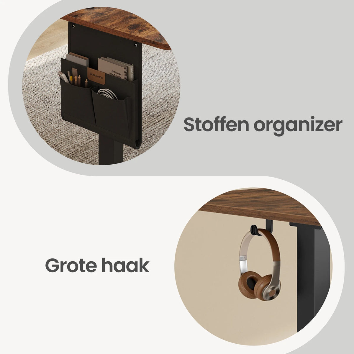 Bureau réglable en hauteur Joyfurnos avec fonction mémoire - Port USB-C - 160 x 70 cm - Marron-Noir