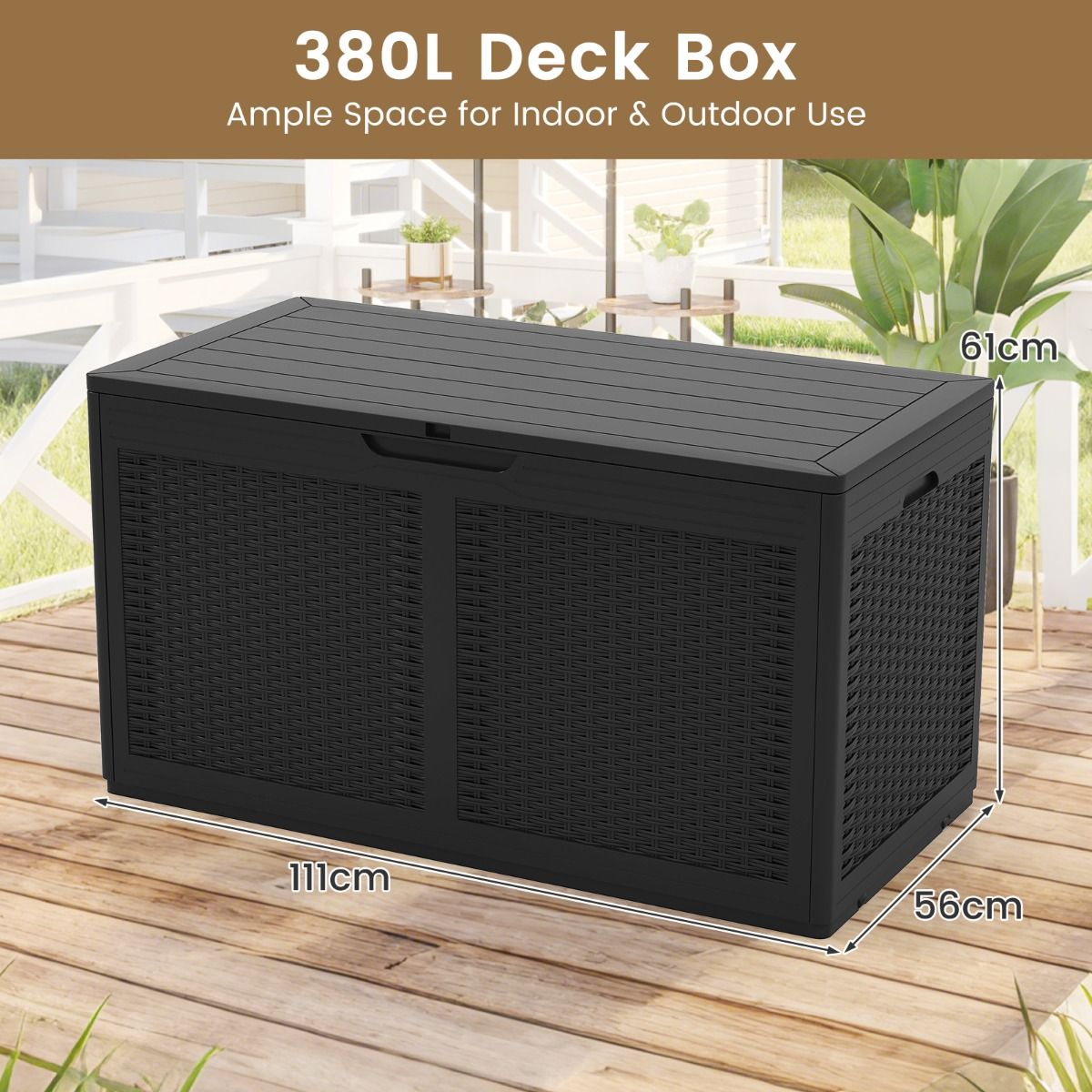 Coast Coffre de jardin à roulettes - coffre de rangement étanche - banc - noir - 380 litres