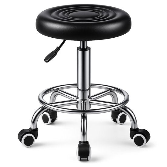 Bayt Tabouret selle - Chaise selle ronde - Tabouret de barbier - Tabouret selle à roulettes - Tabouret - Hauteur réglable - Noir