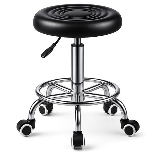 Bayt Tabouret selle - Chaise selle ronde - Tabouret de barbier - Tabouret selle à roulettes - Tabouret - Hauteur réglable - Noir