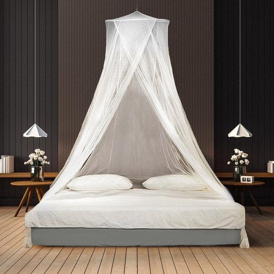 Moustiquaire double XL de Luxe - LifeGoods - Pour lit double Extra large - Avec cordon de suspension - Blanc