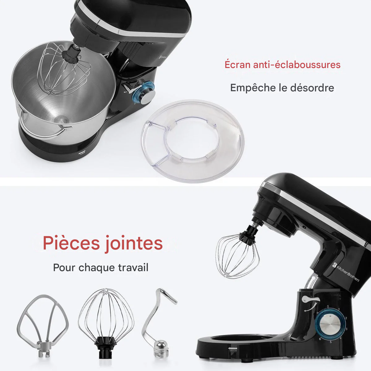 KitchenBrothers Robot de cuisine et mixeur de cuisine - Bol de mixage inclus - 1400 W - 38.7 x 23.8 x 31.4 cm - Noir
