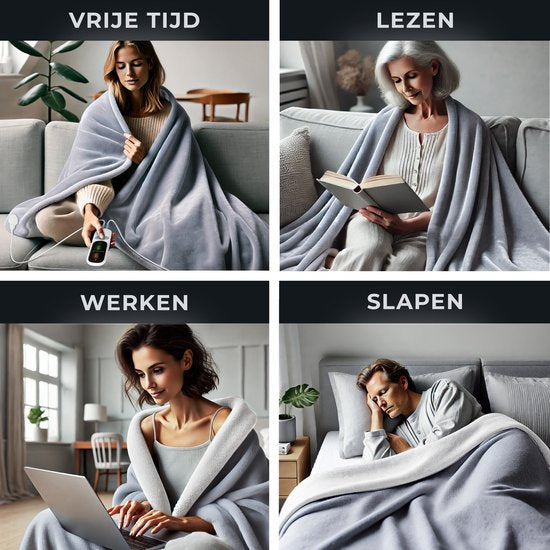 Couverture chauffante - STAUS&BACH - Couverture électrique - 2 personnes (160W) - Avec minuterie - 9 niveaux de chaleur - 180x160 cm - Anthracite