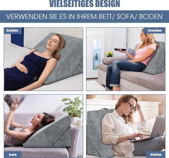 COSTWAY : oreiller triangulaire, coussin de lecture, coussin de dos, coussin pour les jambes, housse en mousse à mémoire de forme, lavable, coussin anti-reflux, pour adultes, coussin d'assise pour lit, ergonomique, coussins Venus, coussin de détente pour
