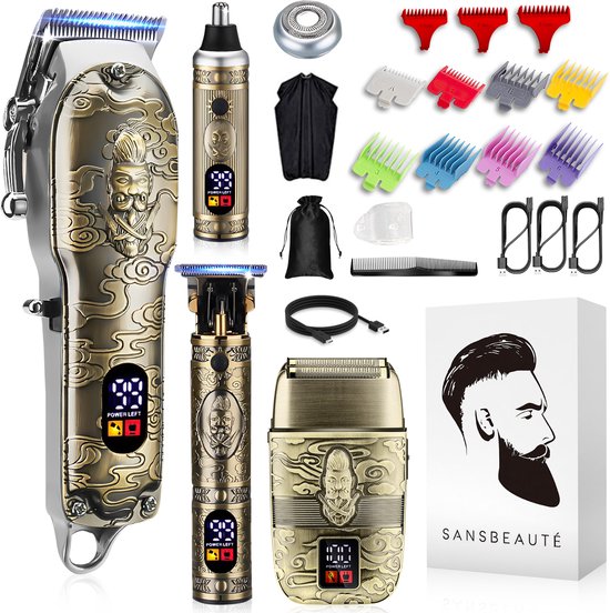 Tondeuse professionnelle 5-en-1 sans fil avec grille de rasage - Sansbeauté - Tondeuse à cheveux pour hommes - Cheveux - Tondeuse à cheveux - Machine à cheveux pour coiffeurs - Tondeuse à cheveux - Tondeuse à barbe - Barbe Hair Clipper - Barber Buddha Tri