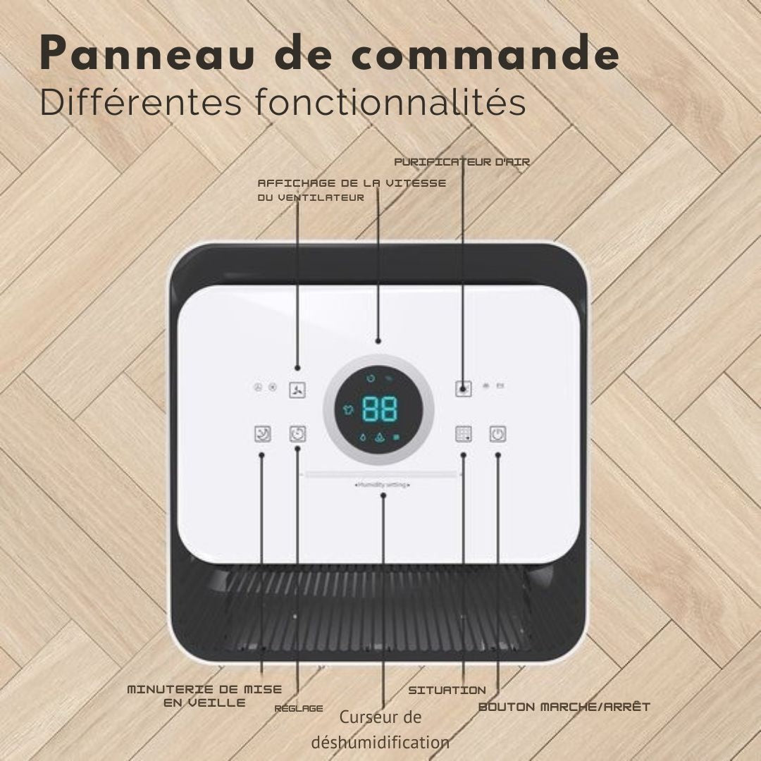 Déshumidificateur 12L Auronic - Avec fonction séchage du linge, Purificateur d'air, 185W, Silencieux (36 dB), Convient pour 48 m³ - Blanc