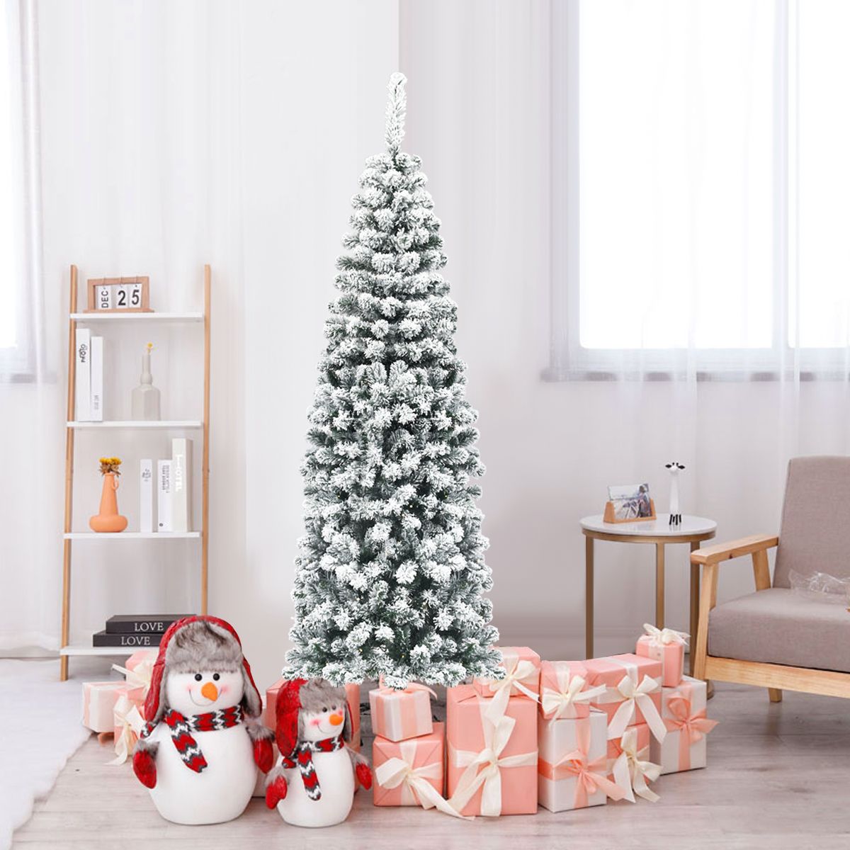 coast 180 cm Arbre de Noël Pencil - Vert/Blanc - Sapin de Noël artificiel en pin enneigé avec support en métal