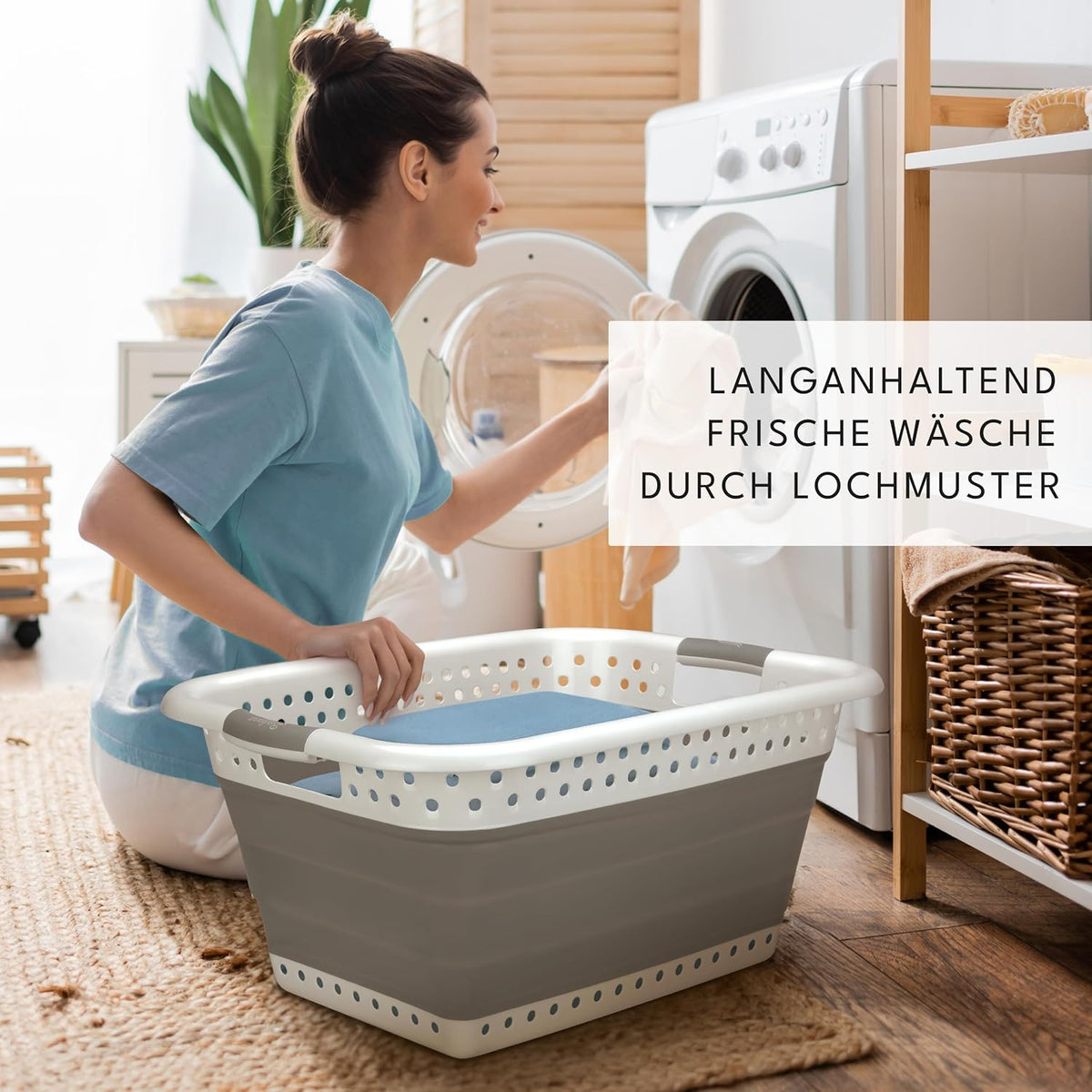Lot de 2 paniers à linge pliables Badiona - 36 litres - 61 x 45 x 27 cm - PP et TPR - Gris et blanc - Peu encombrants