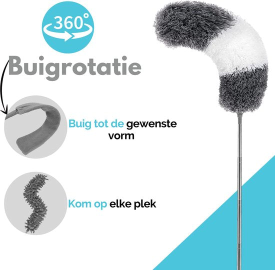 VAIVE Pelle à poussière extensible à 280 cm - Boule de rage avec manche télescopique - Plumeau - Dépoussiéreur - Lavable et rotatif - 3 accessoires
