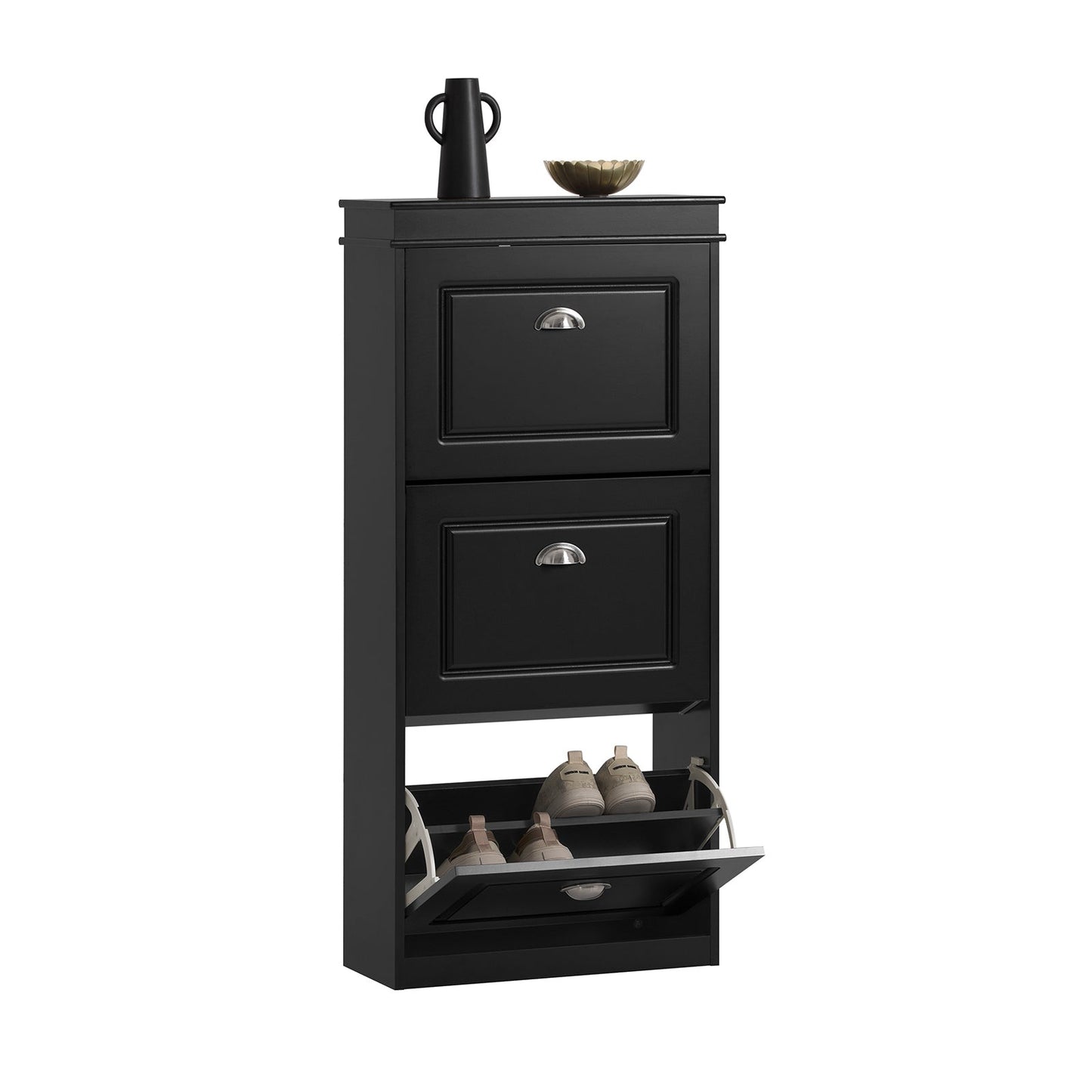 SoBuy Meuble à chaussures avec 3 tiroirs - Étroit - MDF - Max. 45 kg - 53 x 24 x 117 cm - Noir
