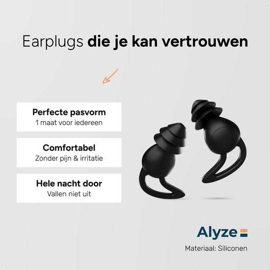 Bouchons d'oreilles - Boîte de rangement incluse - Bouchons d'oreilles pour le sommeil - Bouchons d'oreilles pour le festival - Boucles d'oreilles pour le sommeil - Bouchons d'oreilles en silicone - Protection auditive - Noir - Alyze