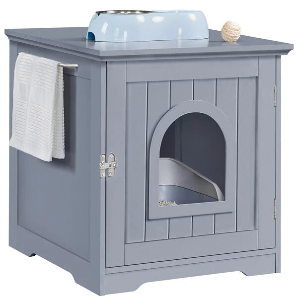 Yaheetech Armoire pour bac à litière 48,5 x 51 x 51,5 cm - Gris - Maison pour chat avec bac à litière dissimulé et table d'appoint
