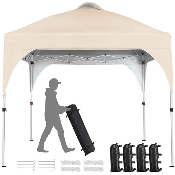 SOBERINE Pavillon pliant pop-up 3 × 3 m avec sac à roulettes, sacs de sable et piquets, beige