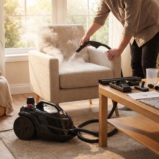 Powell Steam Cleaner - Nettoyeur de tapis - Nettoyeur à vapeur portatif - Nettoyeur de taches - Nettoyeur - Accessoires inclus - Pour sol, canapé, salle de bain, tapis et fenêtres - Noir