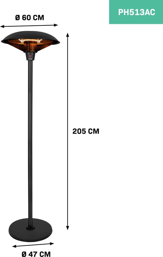 Chauffage de terrasse VONROC - 2000W - 360° - Lampe à infrarouge - Modèle sur pied