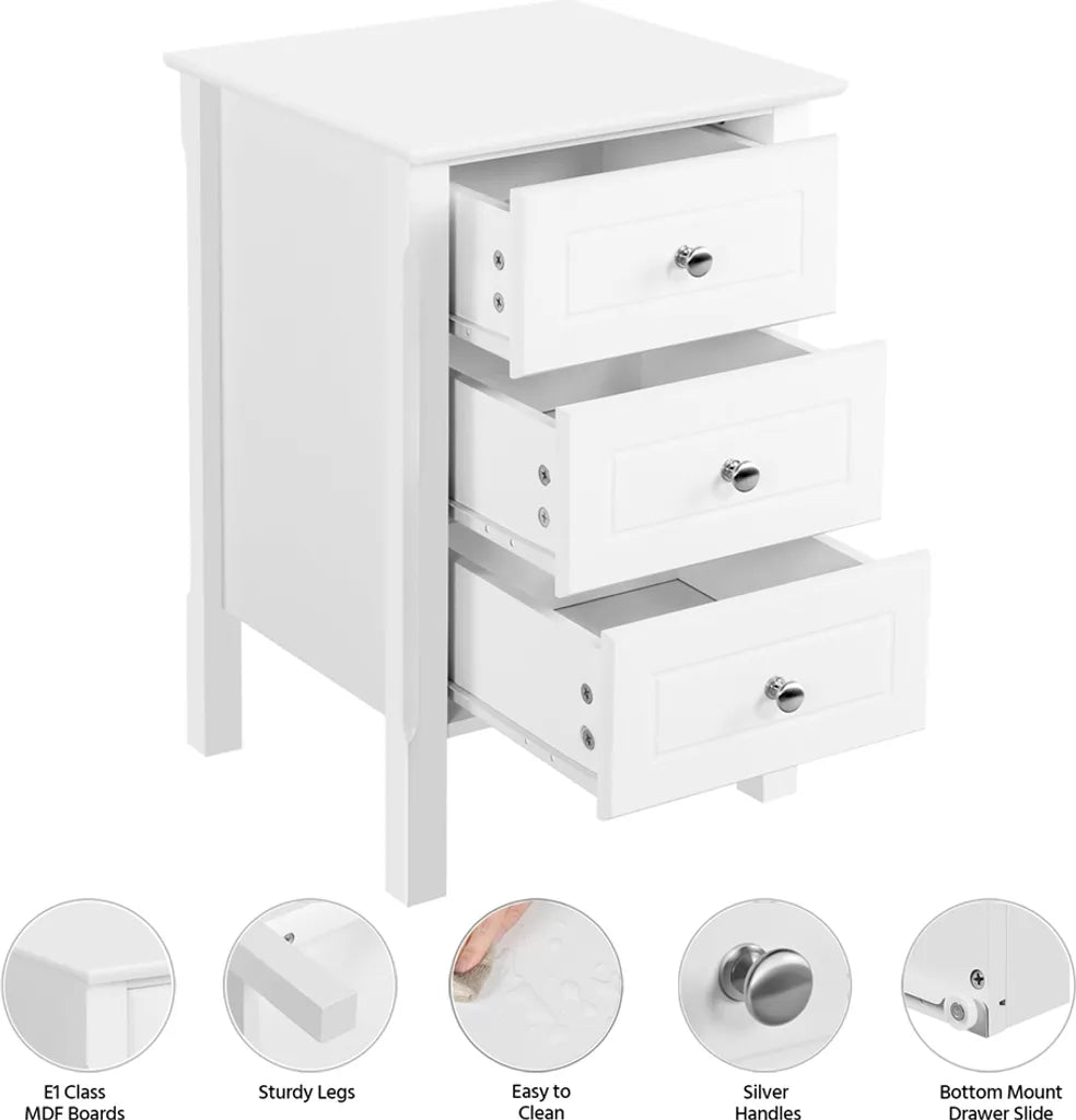 Yaheetech Tables de nuit - Lot de 2 - Avec 3 tiroirs - Table de lit - Blanc - Multifonctionnel