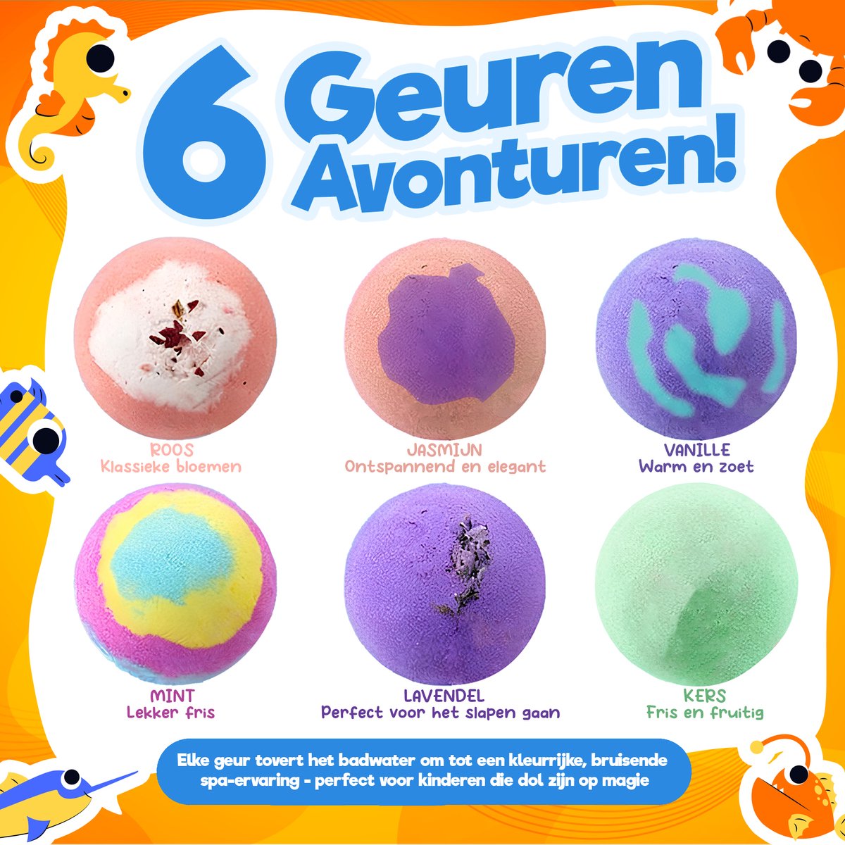 Kidzkraze Boules effervescentes, lot de 6 - Bombes de bain pour enfants
